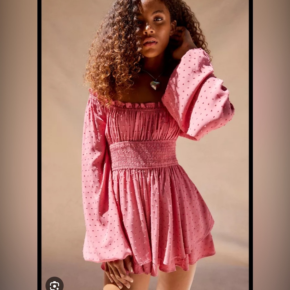 Urban Outfitters Pink Smocked Romper Dress